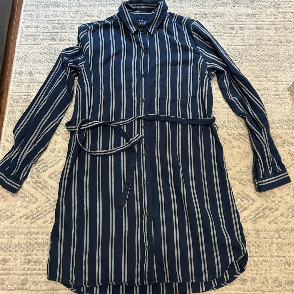 Abercrombie & Fitch Navy Striped Long Sleeve Shirt Dress